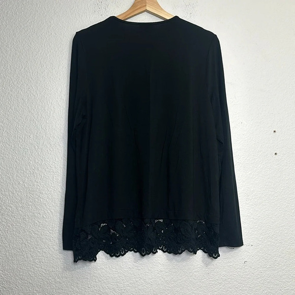 J. Jill Wearever Collection Black Long Sleeve Lace Hem Womens Size Large - Picture 2 of 8